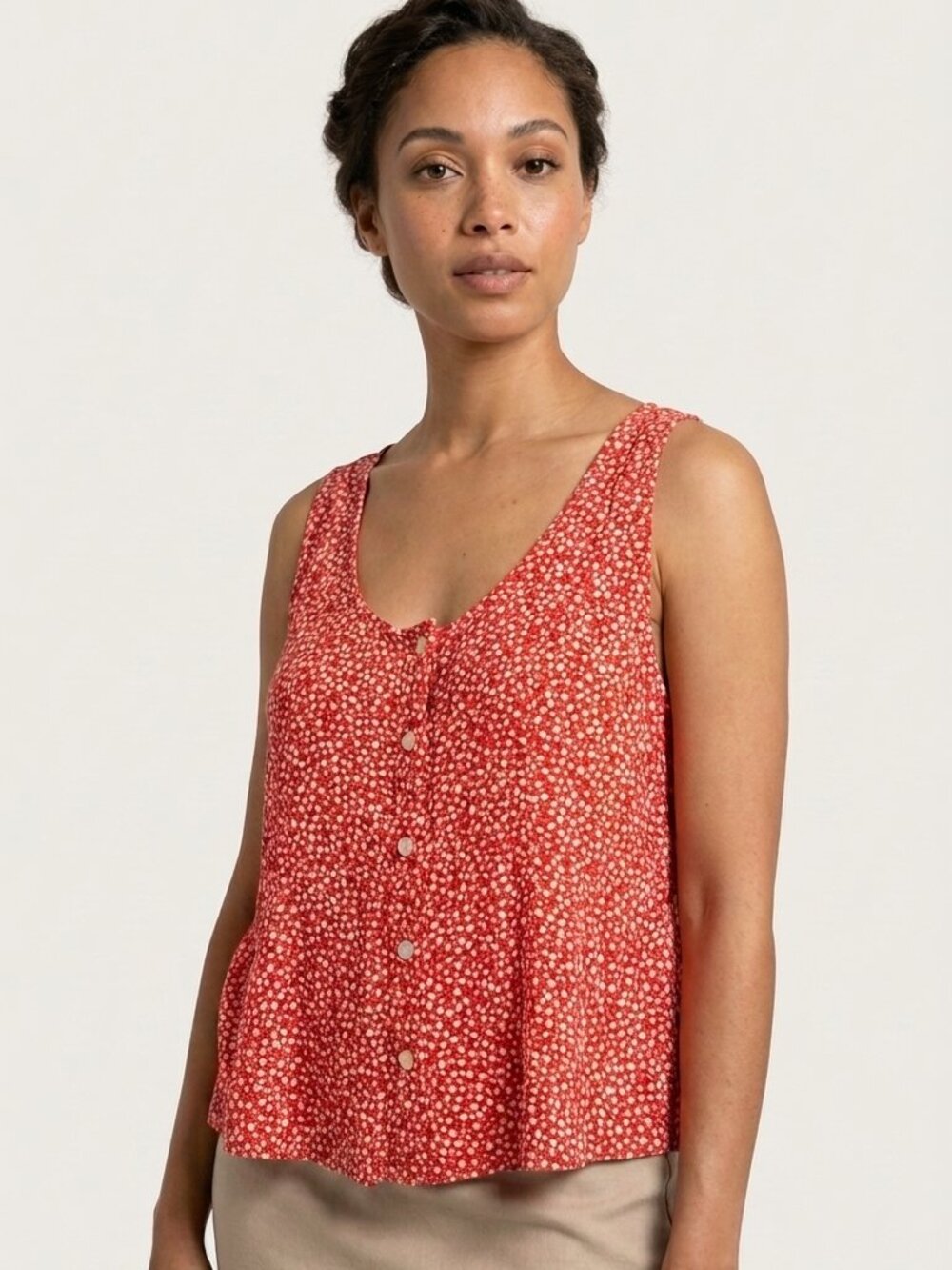 Old Navy Women’s Red Floral Button Front Tank Top Sleeveless Size Small
